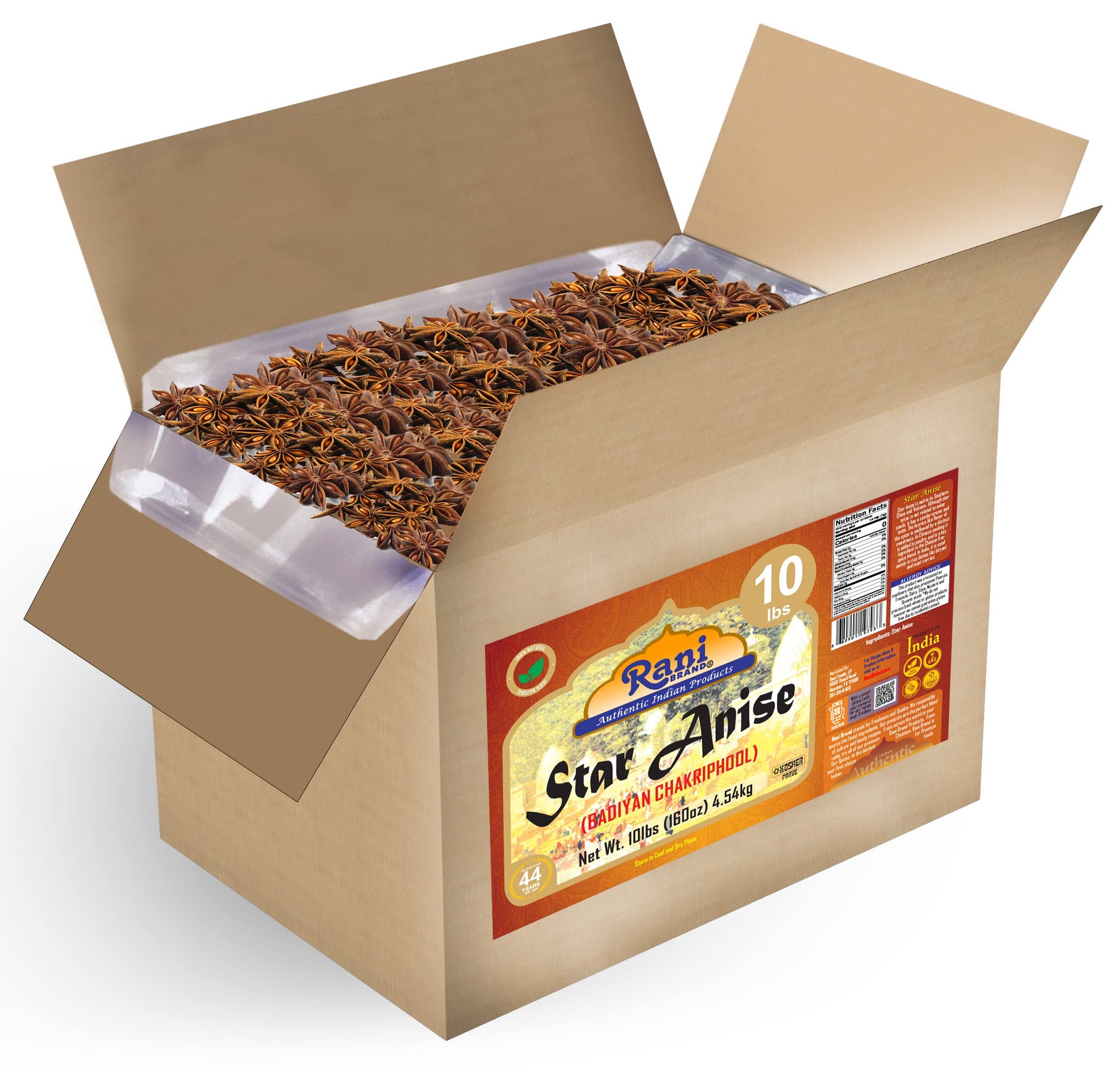 Rani Star Anise Seeds, Whole Pods (Badian Khatai) Spice 160oz (10lbs) 4.54kg Bulk Box ~ All Natural | Gluten Friendly | NON-GMO 