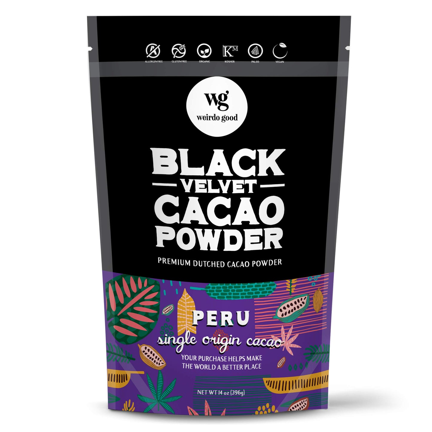 Weirdo Good Organic Black Velvet Cacao Powder, Ultra-Dutched Cocoa, 14 oz.