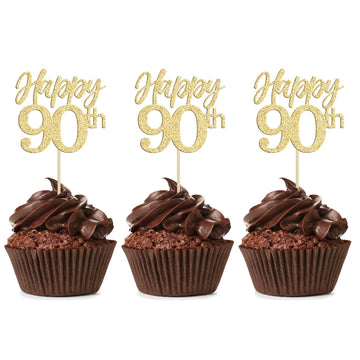 Gyufise 24Pcs Happy 90Th Cupcake Toppers Glitter Number 90 Ninety Cheers To 90 Cupcake Food Picks Decorations For 90Th Birthday