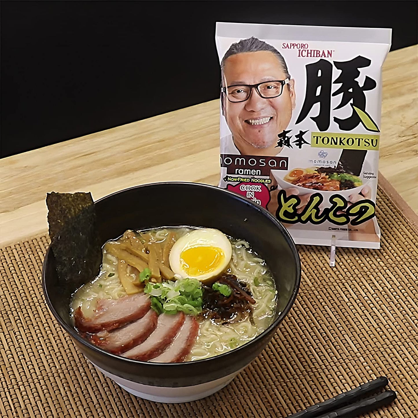 Sapporo Ichiban Momosan Ramen, 3.44 Ounce, Pack Of 30 (Tonkotsu Flavor)