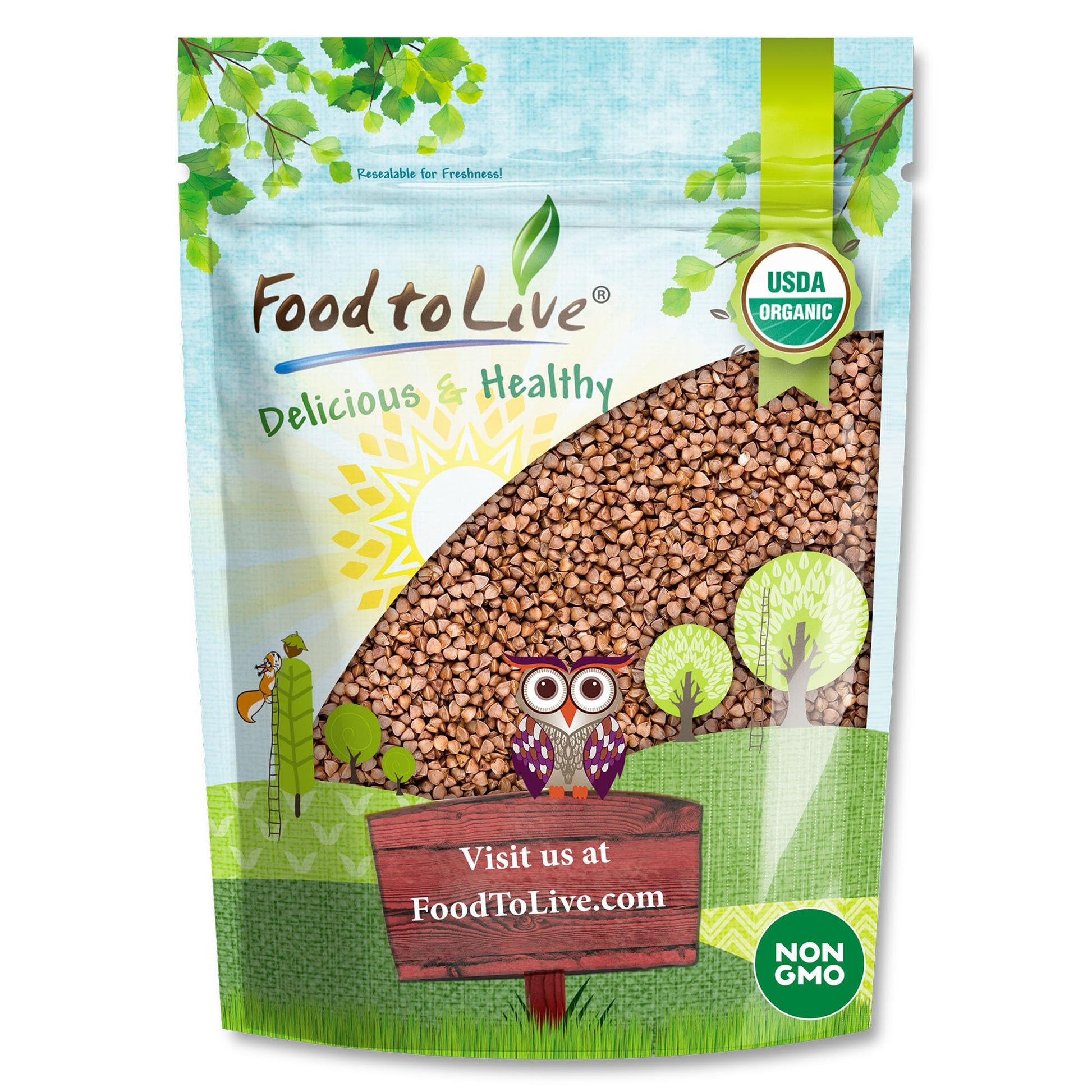 Food to Live Organic Buckwheat Kasha (Grechka, Toasted Whole Groats, Non-GMO, Kosher, Sirtfood, Bulk) by Food to Live - 5 Pounds