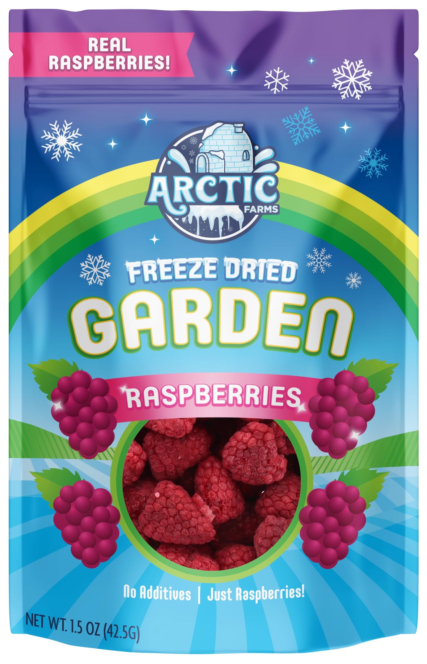 Arctic Farms Garden Pure Freeze Dried Raspberry Fruits, No Sugar Added, Crunchy Snacks (Whole Raspberries)