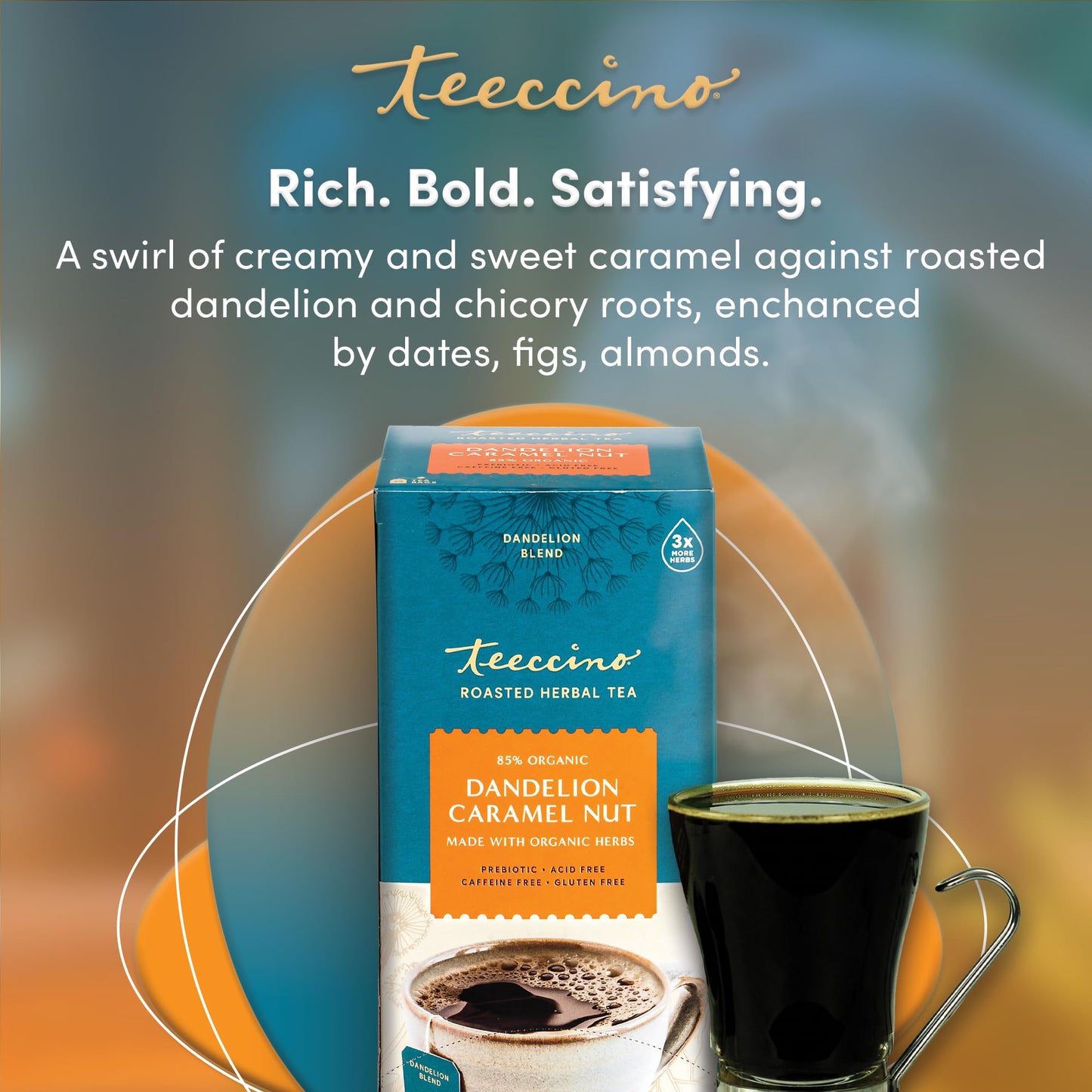 Teeccino Dandelion Caramel Nut Herbal Tea - Caffeine Free, Gluten Free, 25 Tea Bags