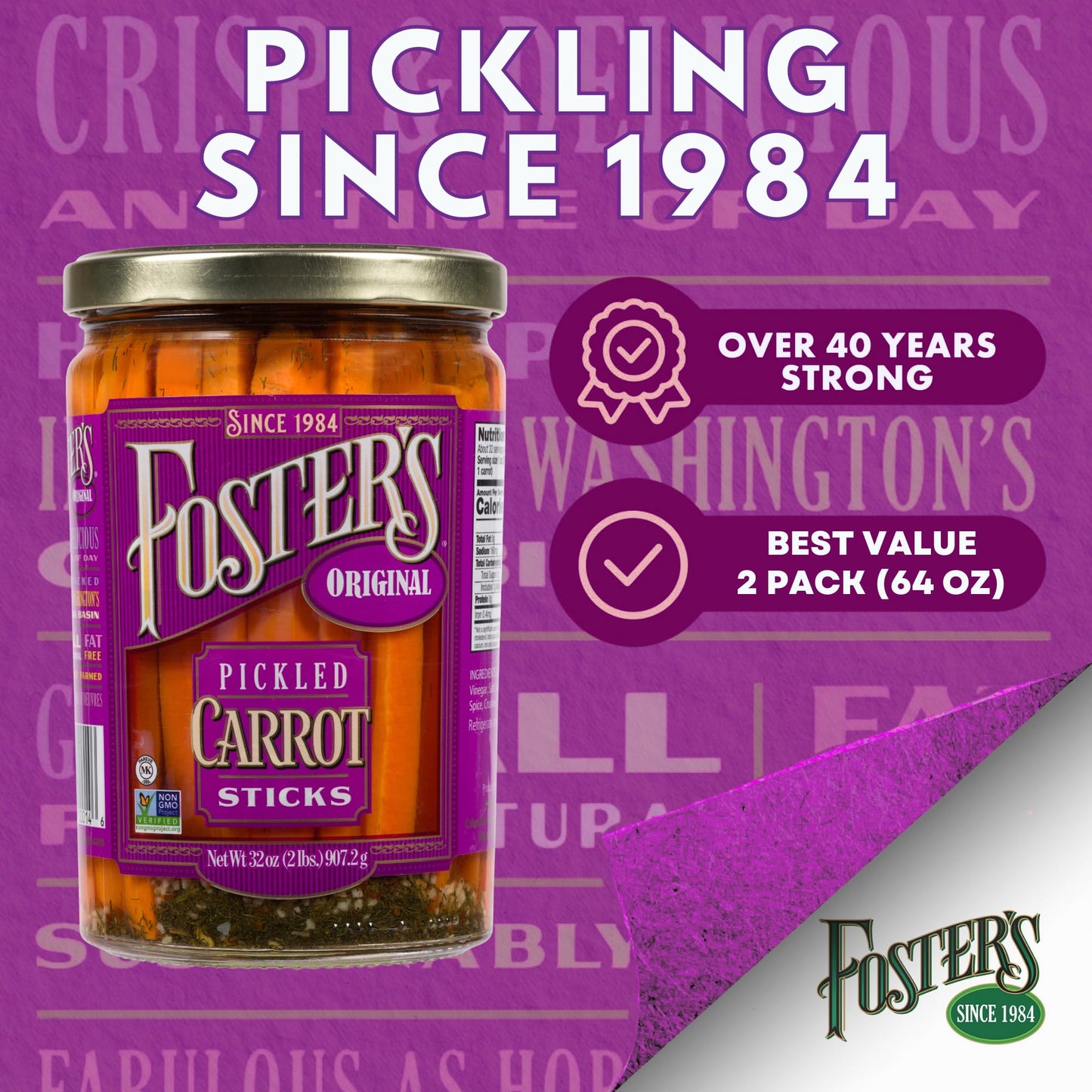 Foster'S Pickled Carrots- Original- 32Oz (2 Pack) - Pickled Carrots In A Jar - Traditional Pickled Vegetables Recipe For 30 Year