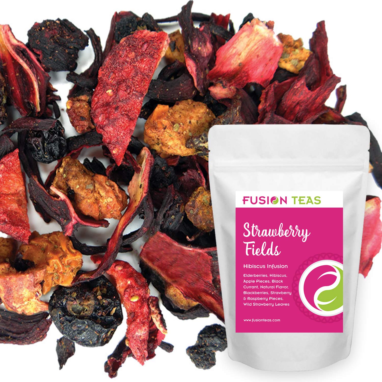 Fusion Teas Strawberry Fields Hibiscus Herbal Fruit Tea - Caffeine Free Loose Leaf - 5 Oz Pouch