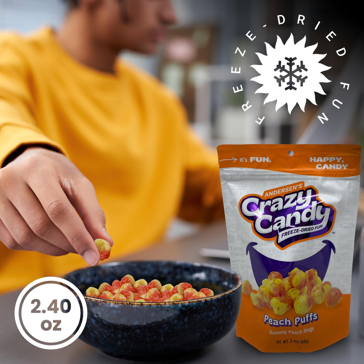 Andersen'S Crazy Candy Freeze Dried Candy - Freeze Dried Peach Puffs, 2.4 Ounces