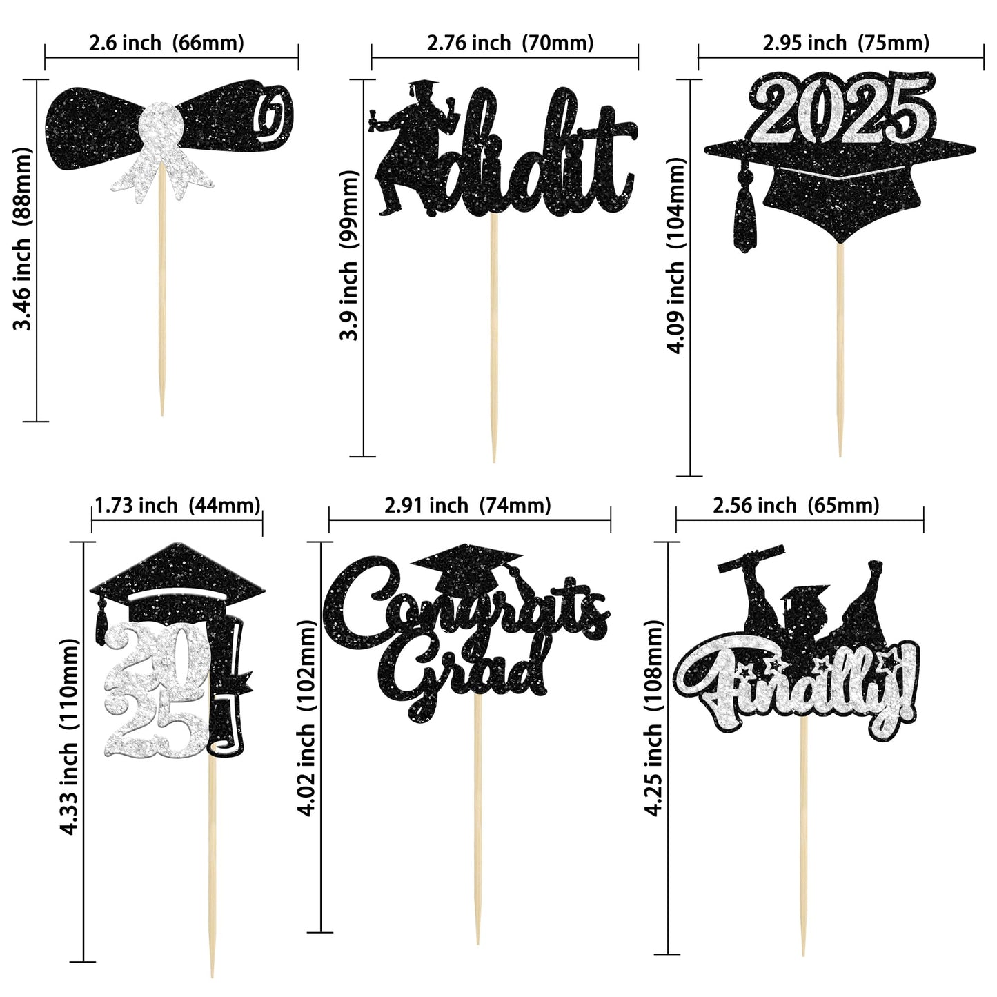 Gyufise 24Pcs Graduation Cupcake Toppers 2025 Silver Glitter Class Of 2025 Cupcake Toppers Supplies Diploma I Did It Congrats Gr