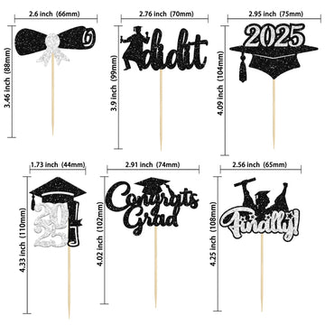 Gyufise 24Pcs Graduation Cupcake Toppers 2025 Silver Glitter Class Of 2025 Cupcake Toppers Supplies Diploma I Did It Congrats Gr