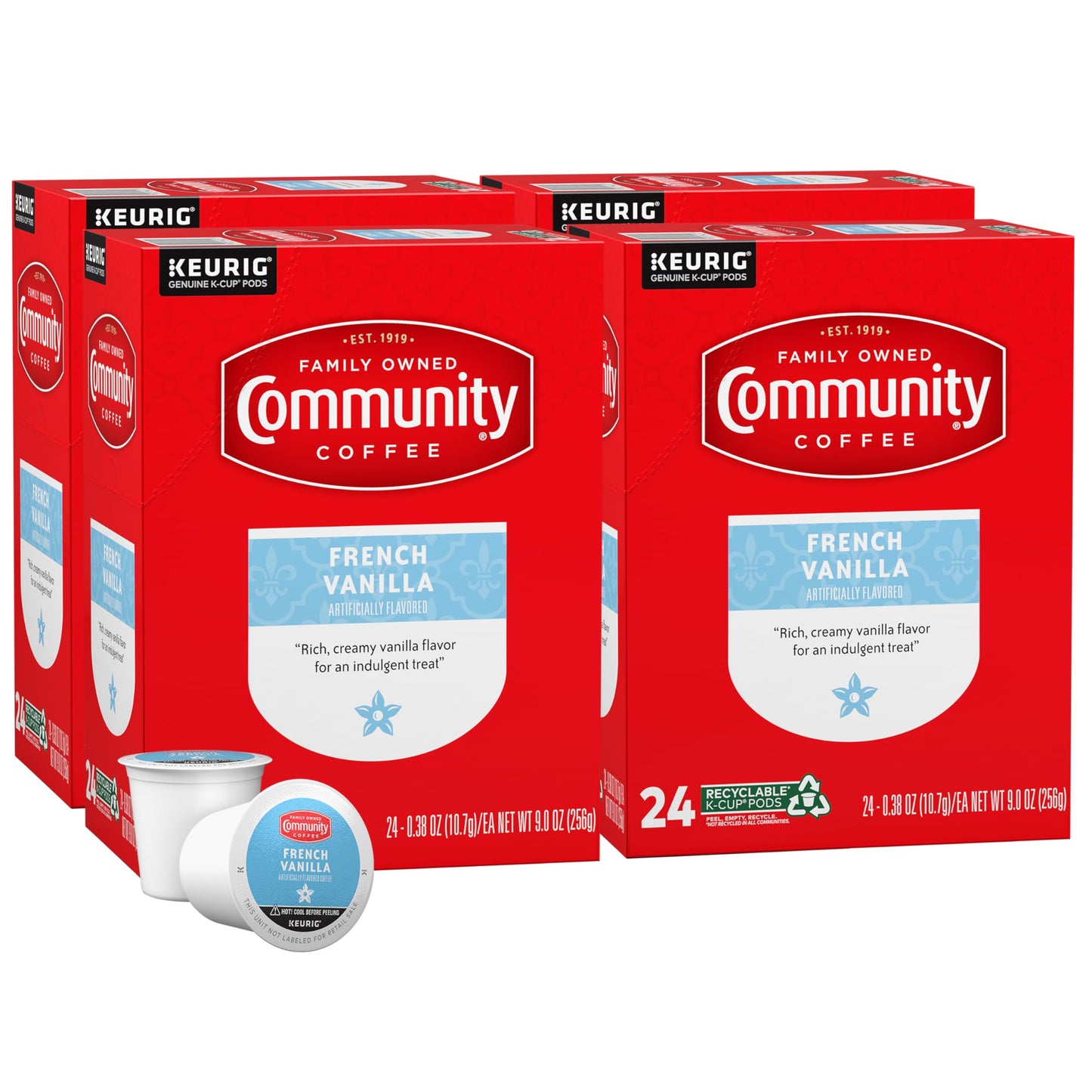 Community Coffee French Vanilla Coffee Pods, Medium Roast, Compatible with Keurig 2.0, 96 Count (24 Count Pack of 4)