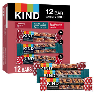 Kind Nut Bars Favorites, 3 Flavor Variety Pack, Gluten Free, Healthy Snacks, 12 Count