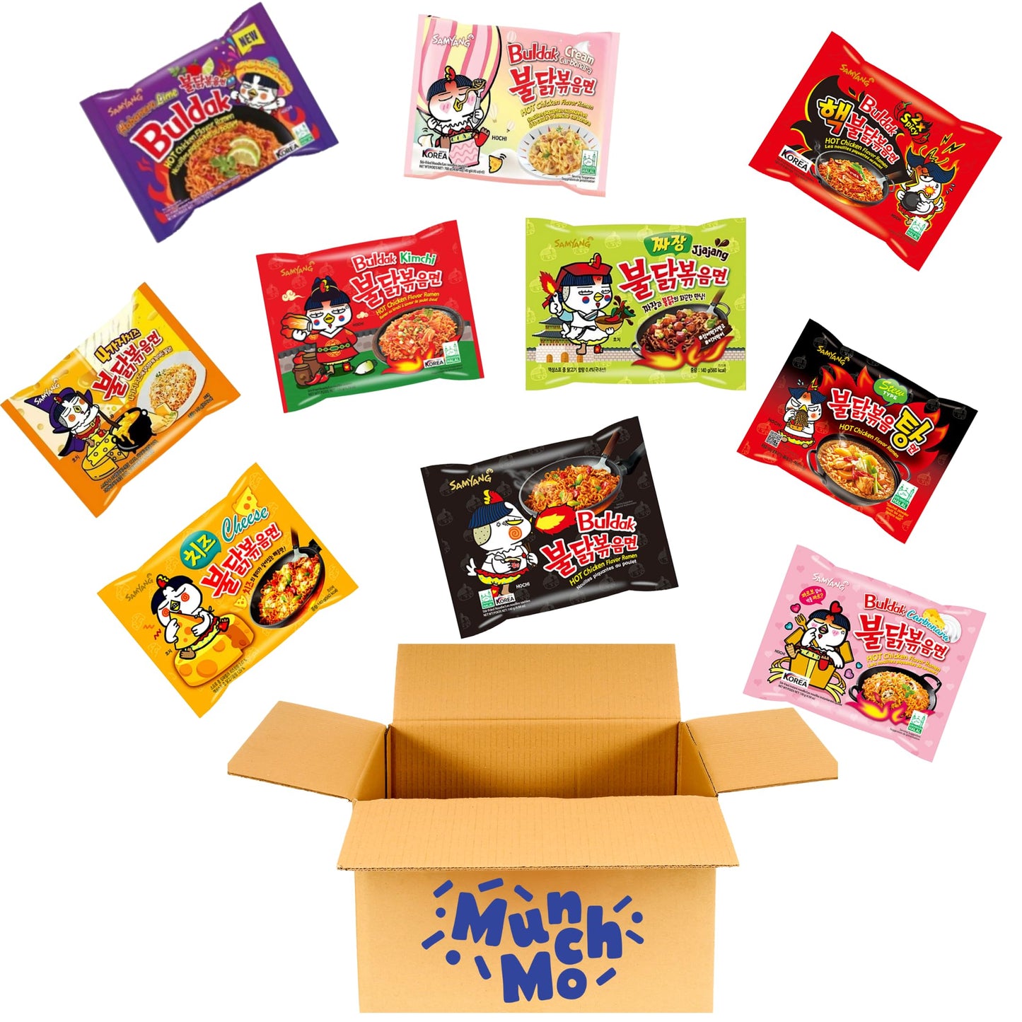 MunchMo Korean Spicy Chicken Ramen Variety Pack - 10 Different Noodles Sampler Gift Box, Perfect for Ramen Lovers