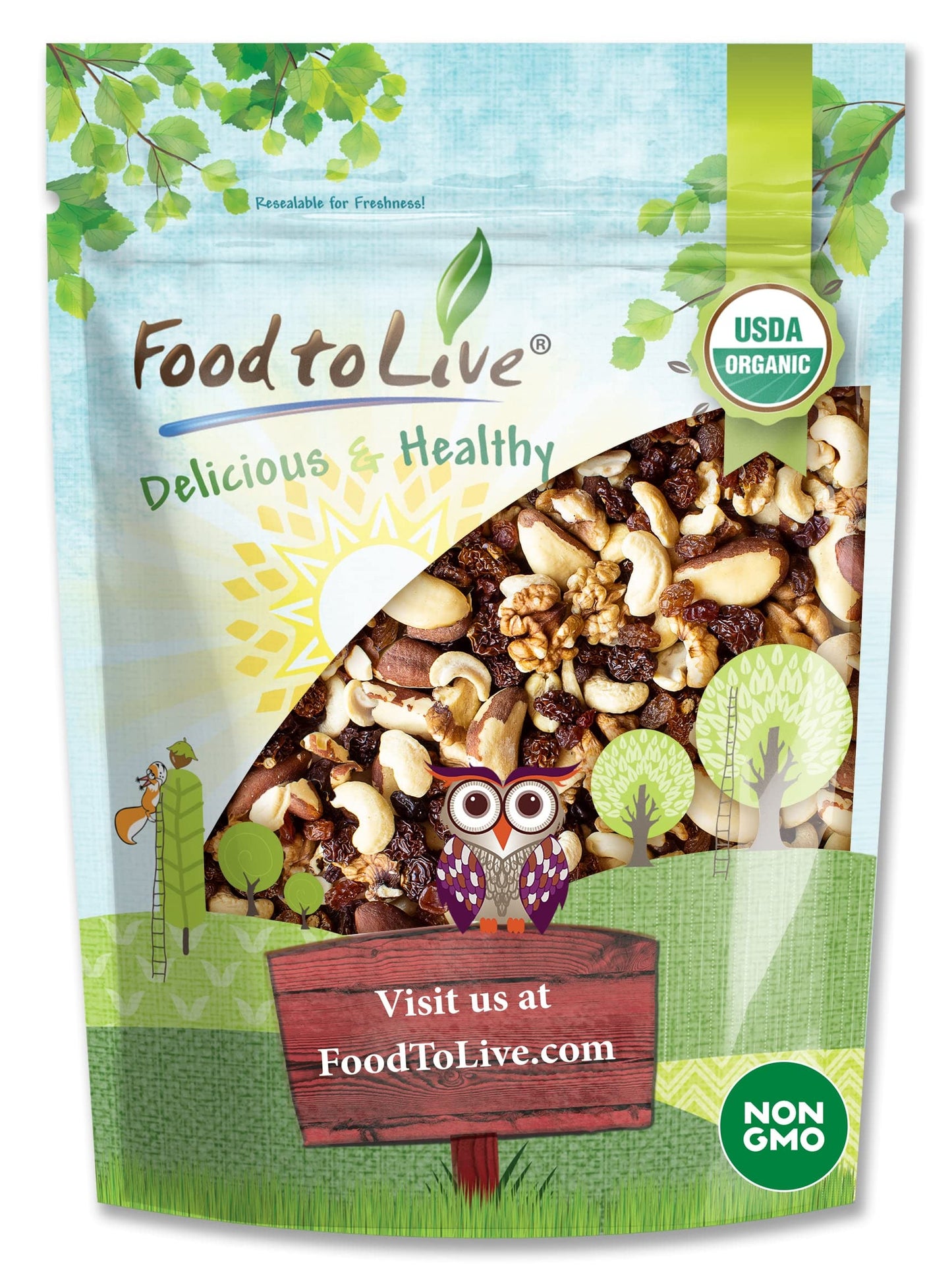 Food To Live Organic Energy Trail Mix, 8 Ounces — Non-Gmo And Raw Nuts And Berries Including Cashews, Golden Berries, Raisins, Walnuts, And Brazil Nuts. Non-Irradiated, Vegan Superfood, Bulk