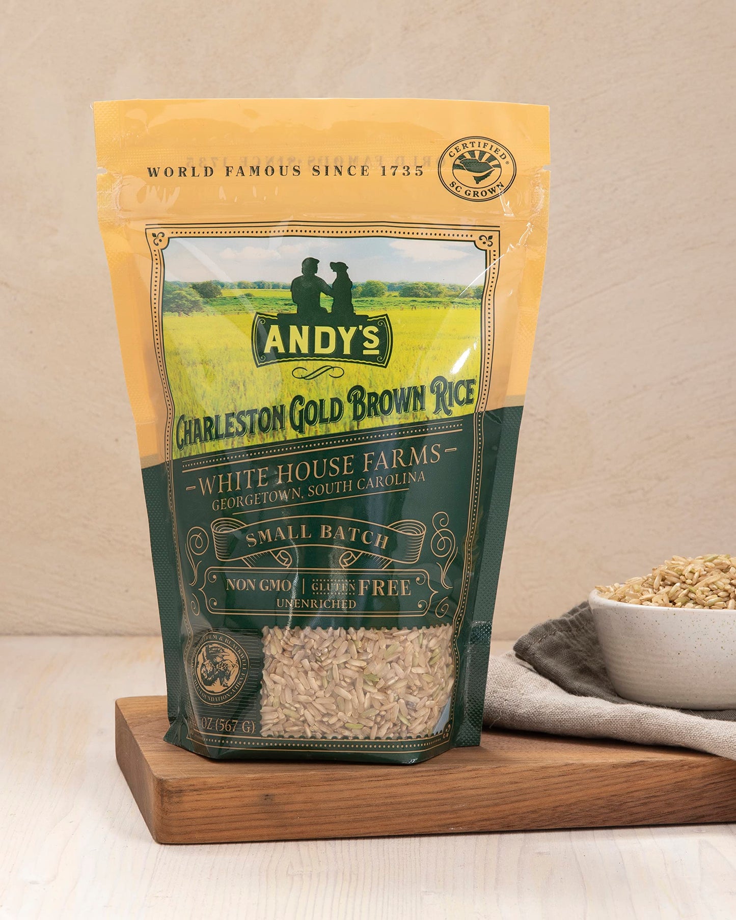 Andy’S Organic Carolina Gold Rice | Charleston Gold Long Grain Brown Rice | Gluten Free, Non Gmo & Sugar Free | Aromatic | Harvested In The Usa | 1 Pack | 20 Oz (1.25Lb)