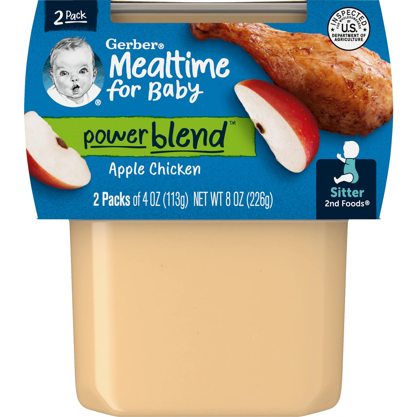 Gerber Mealtime For Baby 2Nd Foods Powerblend Baby Food Tubs, Apple Chicken, Unsweetened With No Added Colors Or Flavors, 2-4 Oz
