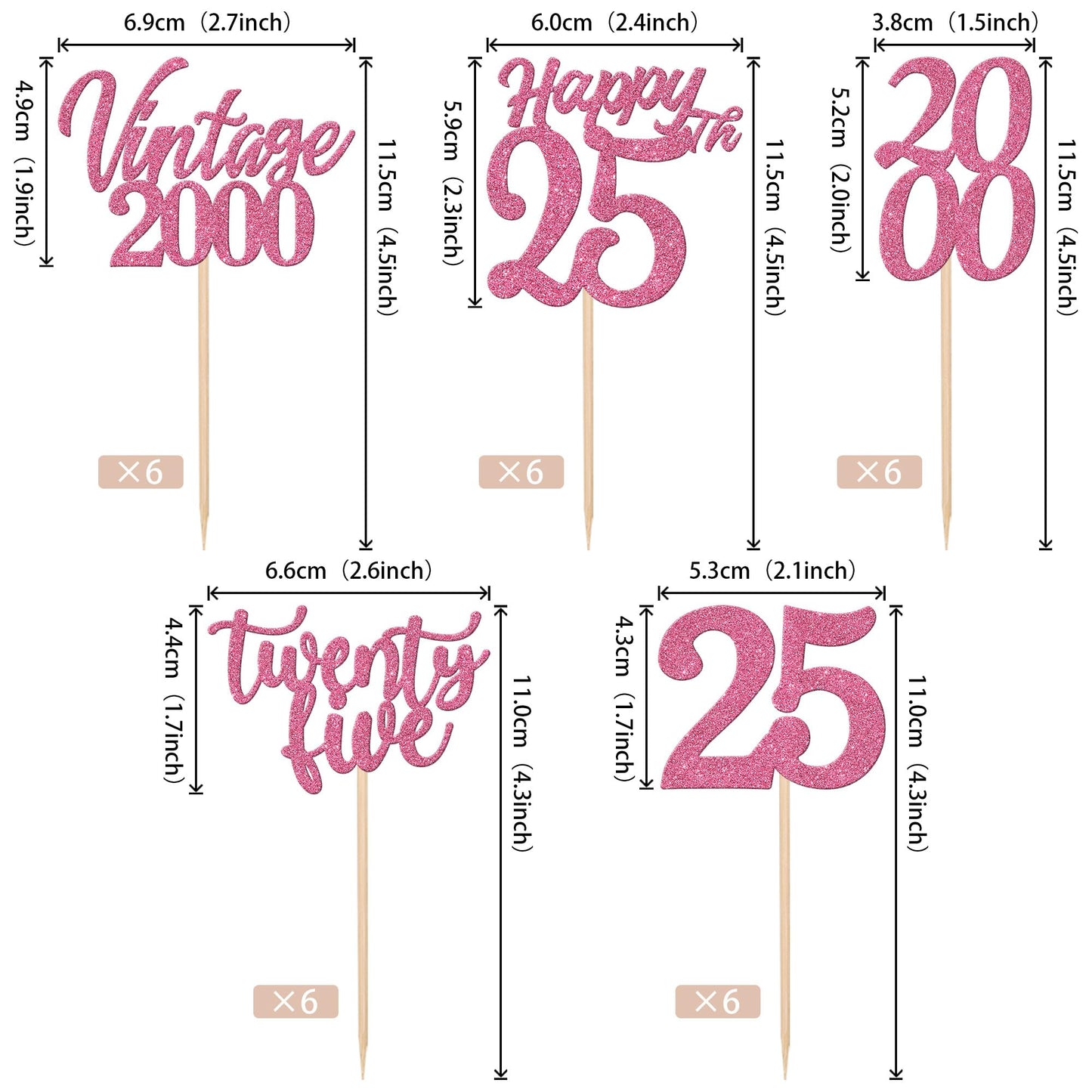 30Pcs Happy 25Th Birthday Cupcake Toppers Cheers To 25 Vintage 2000 Cupcake Picks Hello 25 Twenty Five 25Th Birthday Decorations