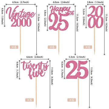 30Pcs Happy 25Th Birthday Cupcake Toppers Cheers To 25 Vintage 2000 Cupcake Picks Hello 25 Twenty Five 25Th Birthday Decorations
