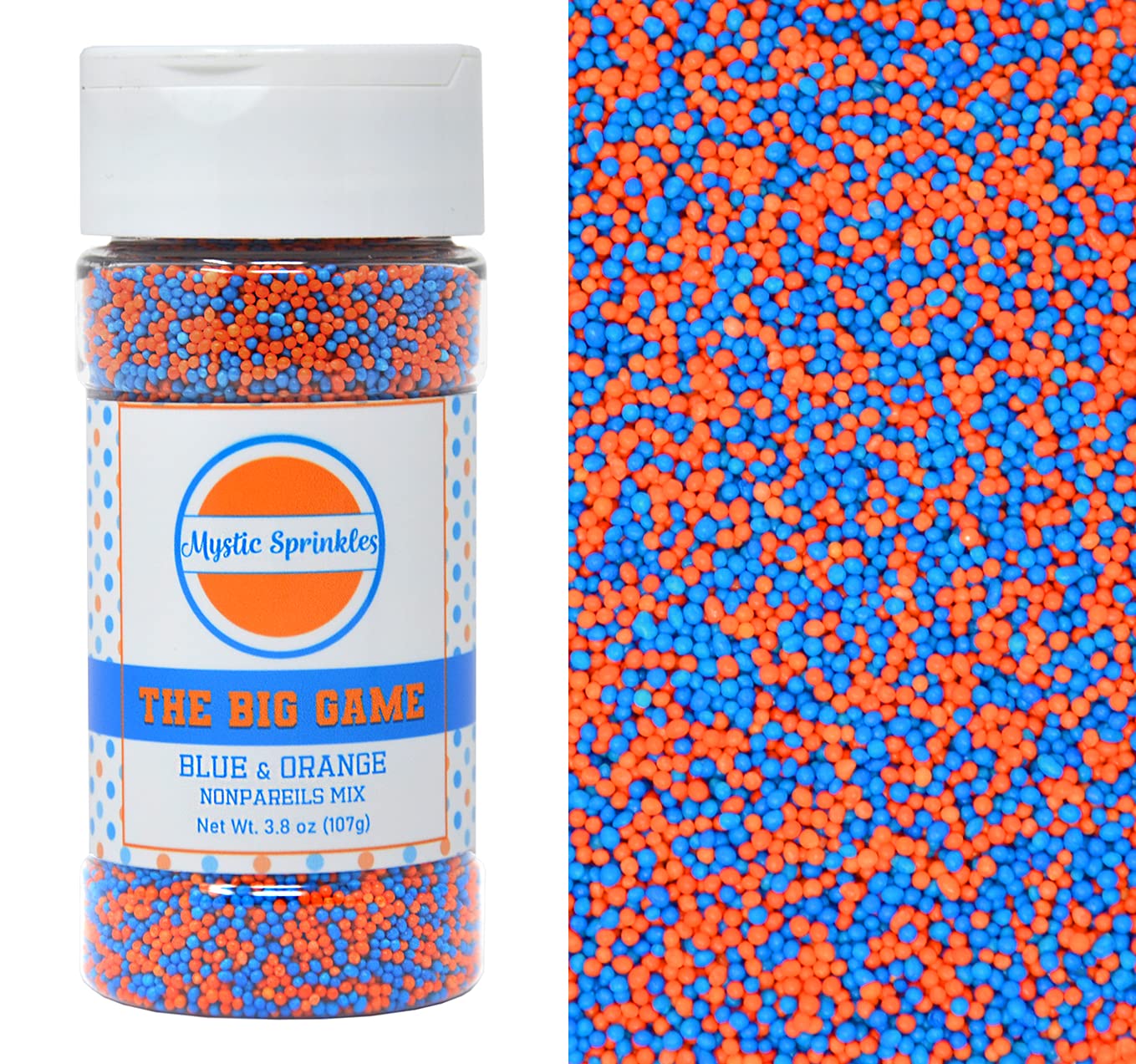 Mystic Sprinkles The Big Game Nonpareil Mix 3.8Oz Bottles (Blue & Orange)