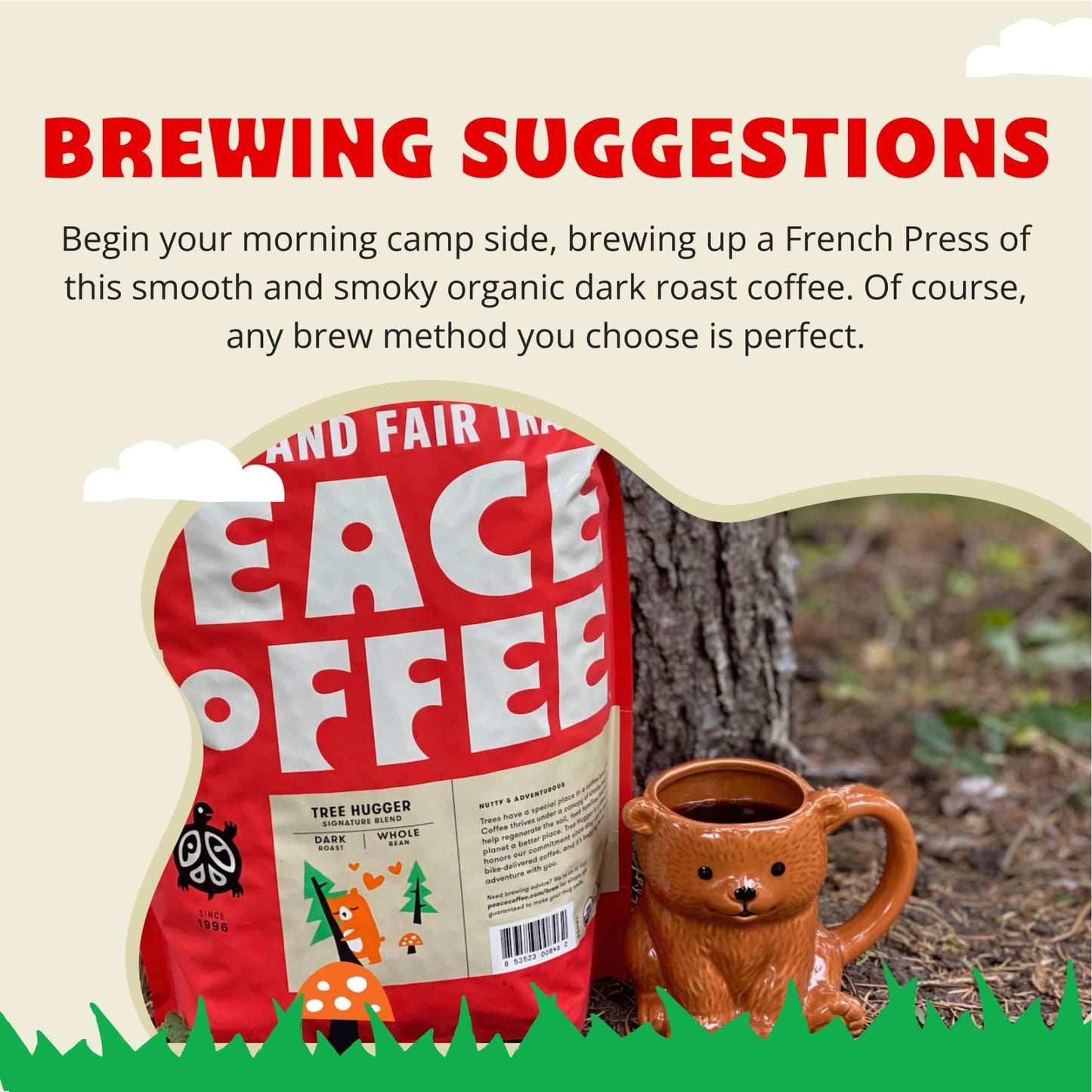 Peace Coffee Tree Hugger Signature Blend | 5 Lb Ground Dark Roast | Organic Fair Trade | Soft, Smooth Flavor | Shade Grown, Fres
