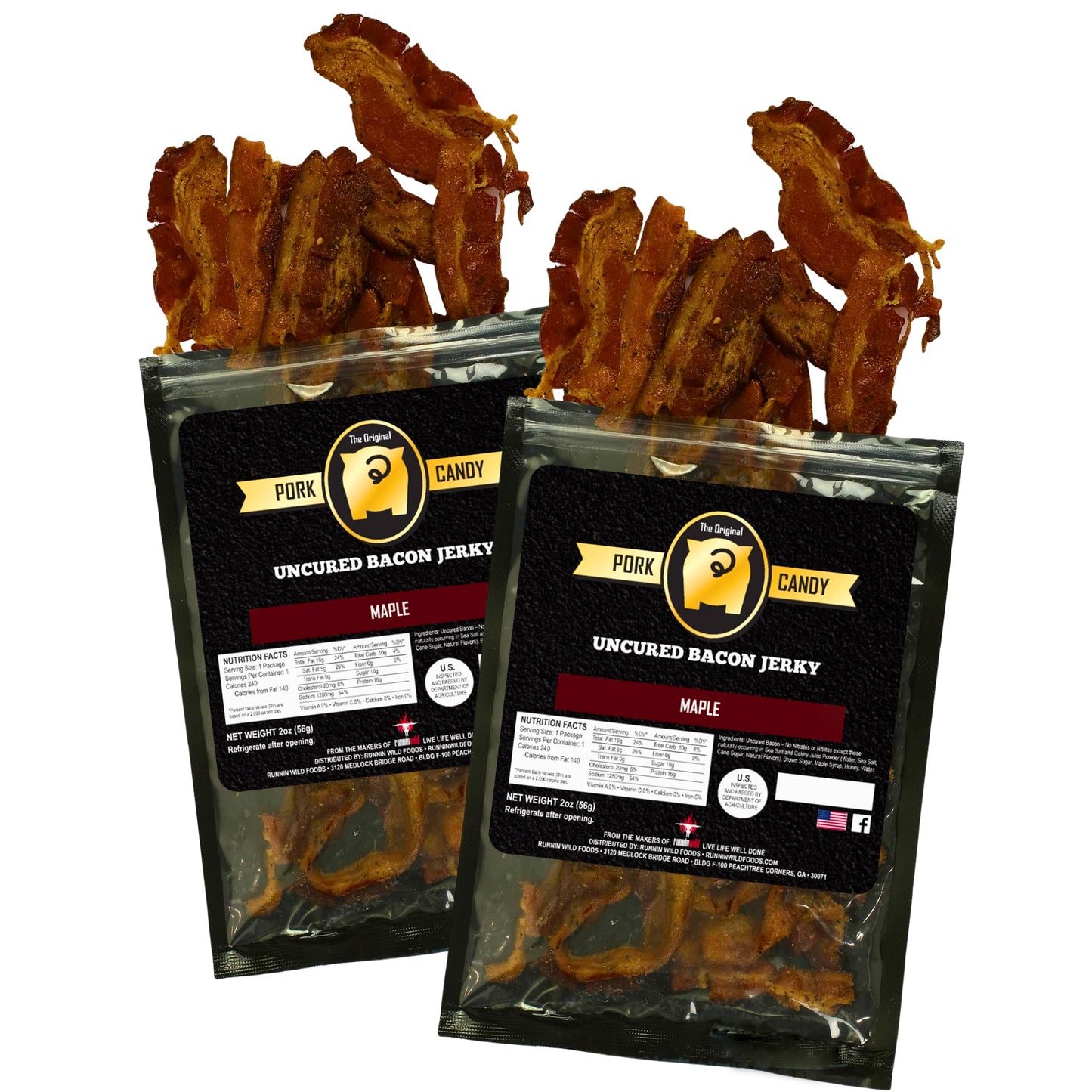 Maple Brown Sugar Bacon Jerky | Made From 100% Real Uncured Bacon | Candied Bacon, 4 Ounces Total (Pack Of 2 Bags, 2 Ounces Each