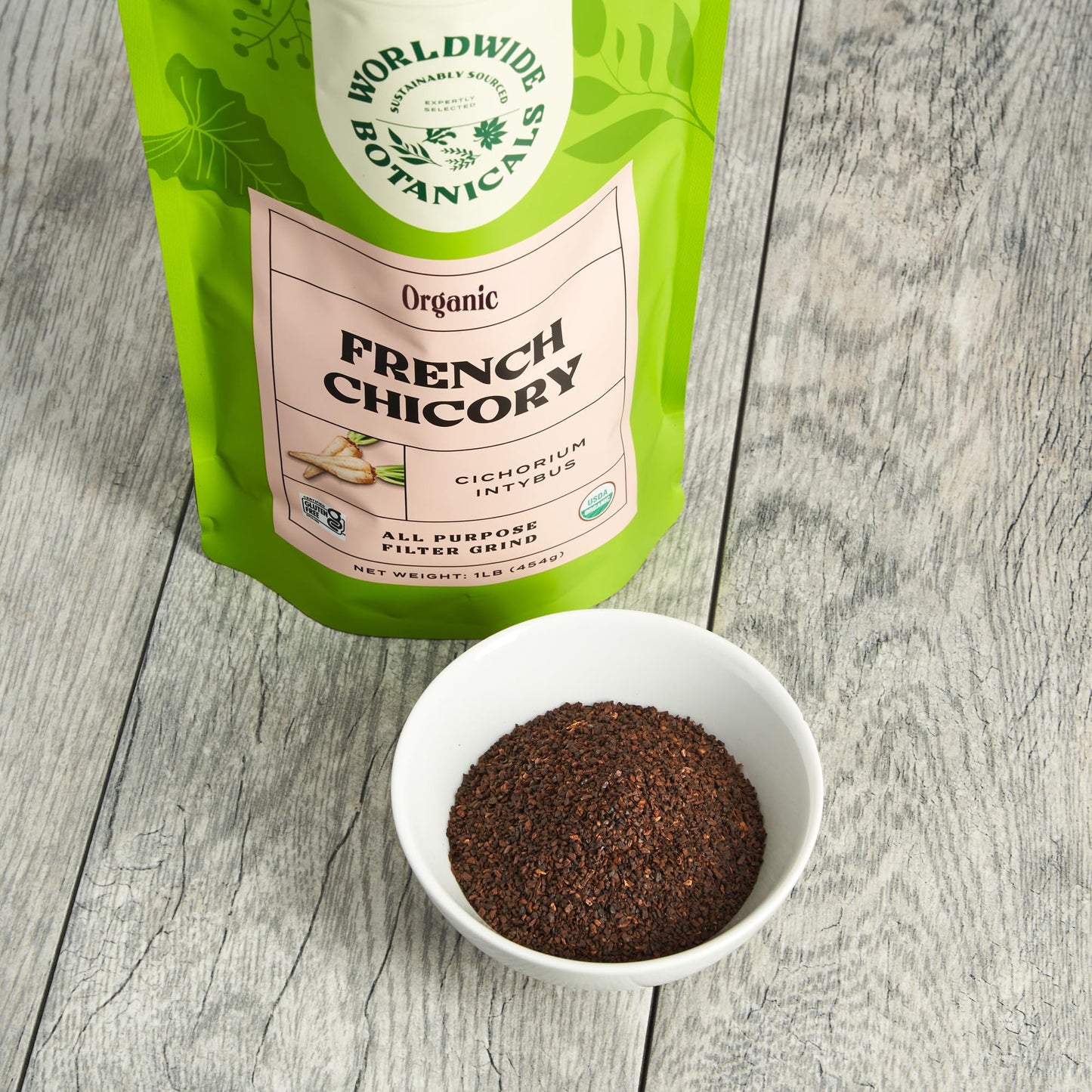 Worldwide Botanicals Organic French Chicory Root, Caffeine Free, 1 Pound