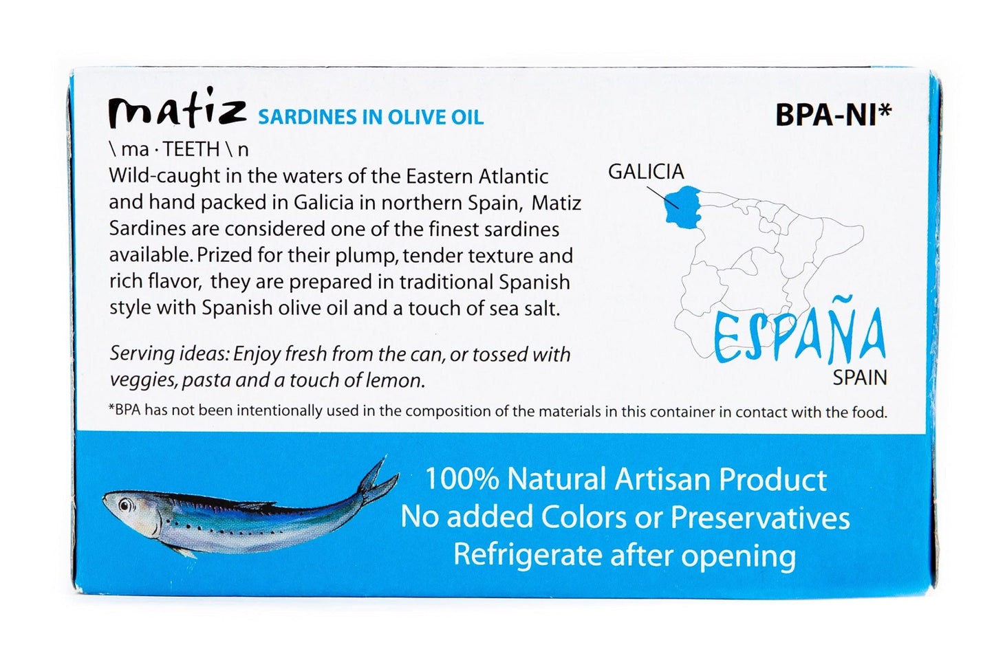 Matiz Sardines In Olive Oil, 4.2 Ounce Can (Pack Of 5) Spanish Gourmet Wild Caught Natural Fish For Tapas, Snacks, Or Meals, Pro