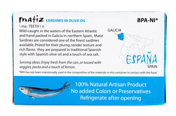 Matiz Sardines In Olive Oil, 4.2 Ounce Can (Pack Of 5) Spanish Gourmet Wild Caught Natural Fish For Tapas, Snacks, Or Meals, Pro