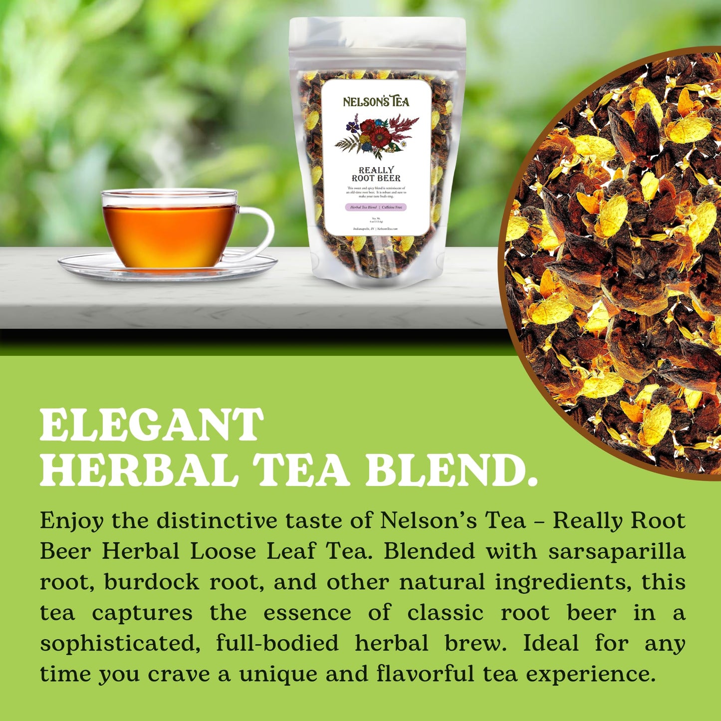 Nelsons Tea Loose Leaf Herbal Tea - Caffeine Free Sarsaparilla Blend - 4 oz