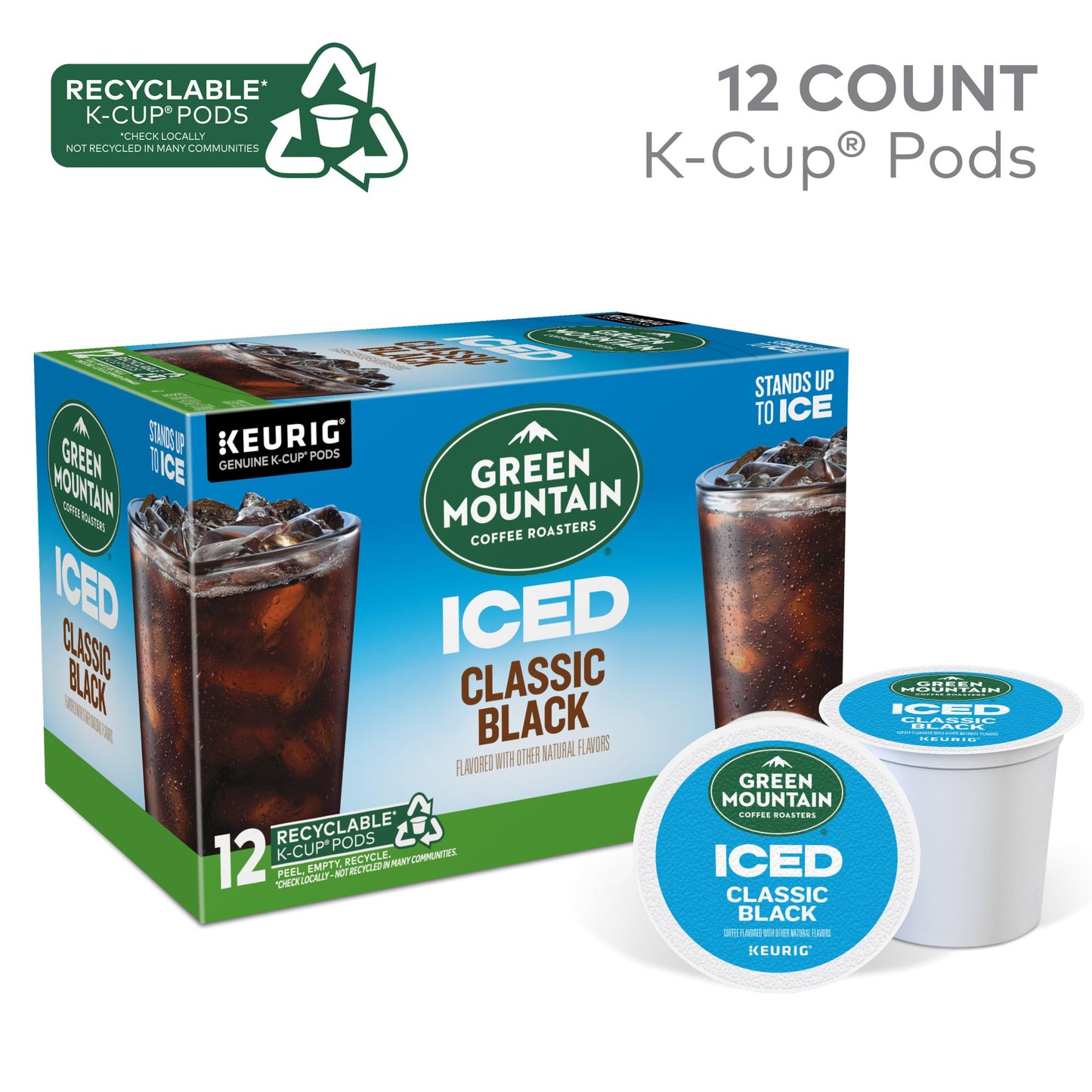 Green Mountain Coffee Roasters Brew Over Ice Classic Black, Single Serve Keurig K-Cup Pods, Medium Roast Iced Coffee, 12 Count