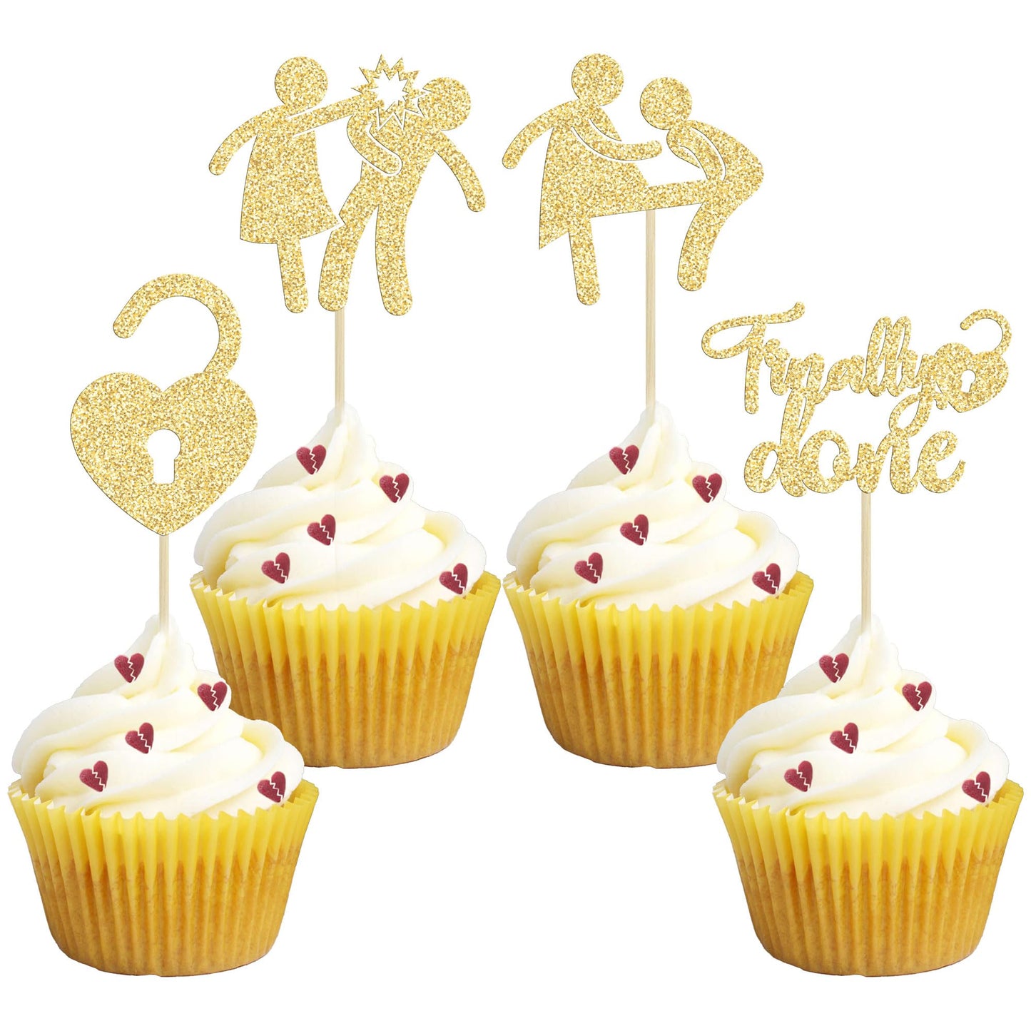 Gyufise 24 Pack Gold Glitter Divorce Cupcake Toppers Boy Bye Finally Done Cupcake Picks Decorations For Divorce Break Up Party Decoration Freedom Party Supplies