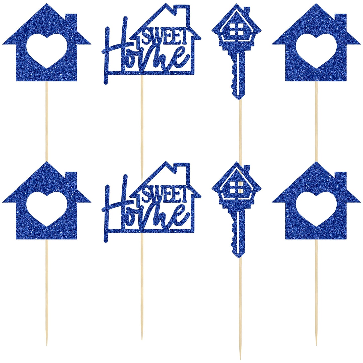 Gyufise Cupcake Toppers, 24 Pack Glitter Housewarming Picks, Blue, Paper, Model ZN0169-1-BL