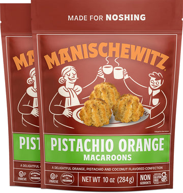 Manischewitz Pistachio Orange Macaroons, 10 oz (2 Pack) | Coconut Macaroons | Resealable Bag | Dairy Free | Gluten Free Coconut 