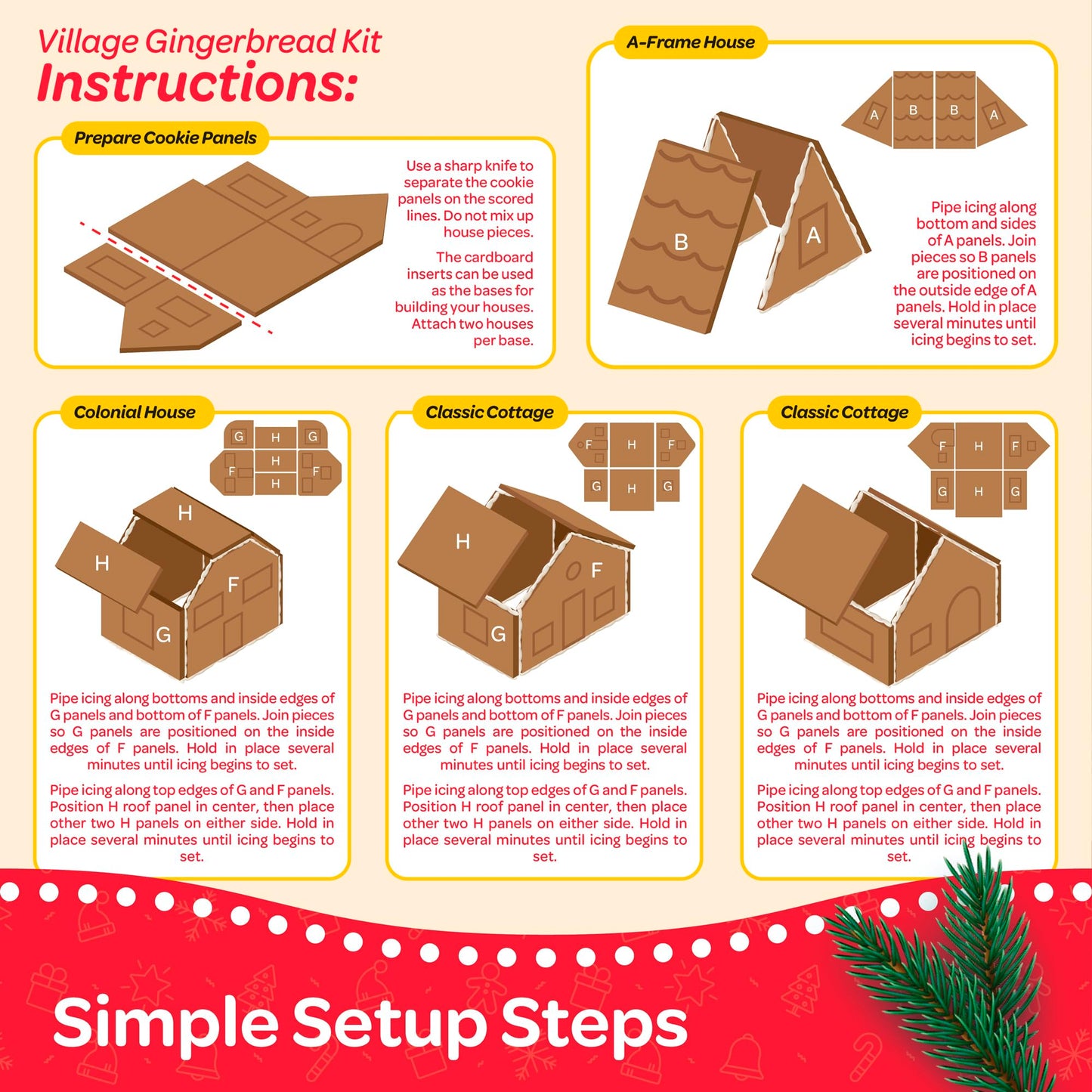 Gingerbread House kit [Set of 8] Mini Village Gingerbread Decorating House Kit Fun Holiday Activity for Kids, Ease Crafted Groov
