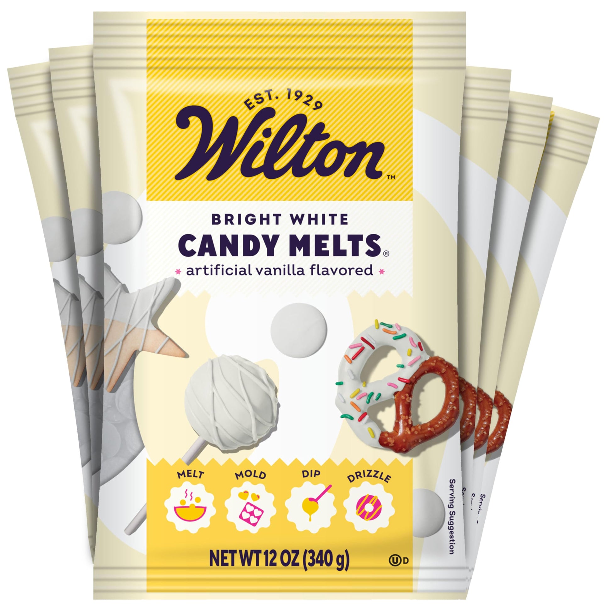 Wilton Melting Chocolate Bright White Candy Melts for Cake Pops Candy Making Chips Vanilla Flavored 12oz., Pack of 6