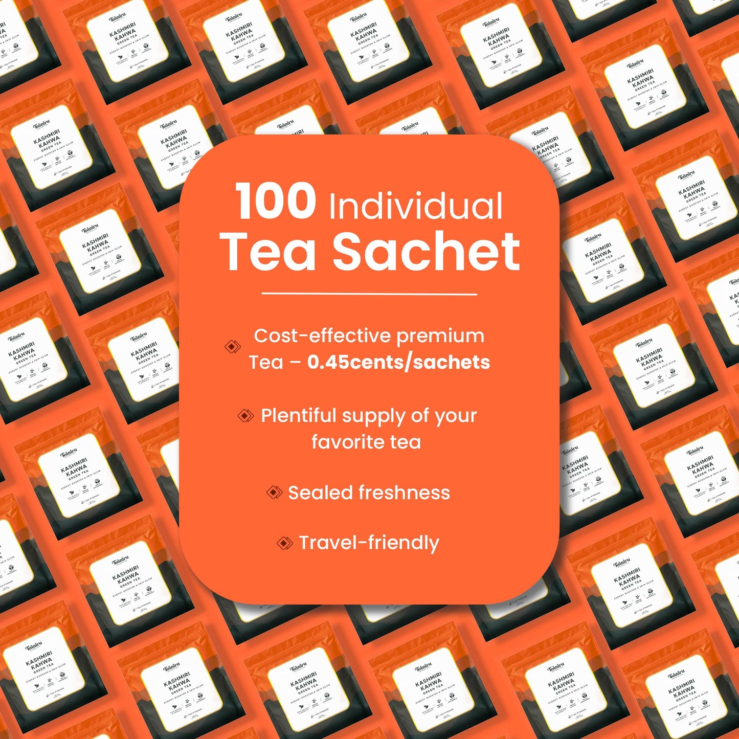 Teaniru, Kashmiri Kahwa Tea - 100 Pyramid Tea Bags, Individual Sachets | Green Tea With 100% Natural Spices - Supports Healthy D