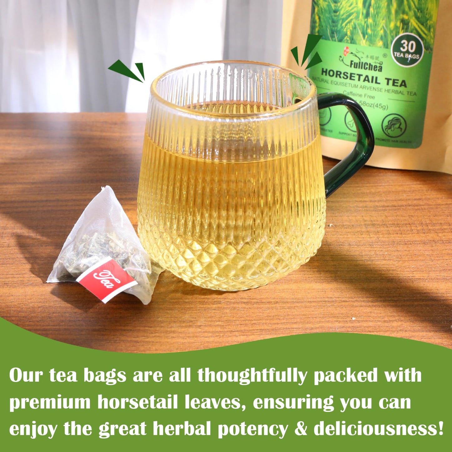 FullChea Horsetail Tea - Premium Dried Herb for Hair & Nails - Non-GMO - Caffeine-Free - 30 Count
