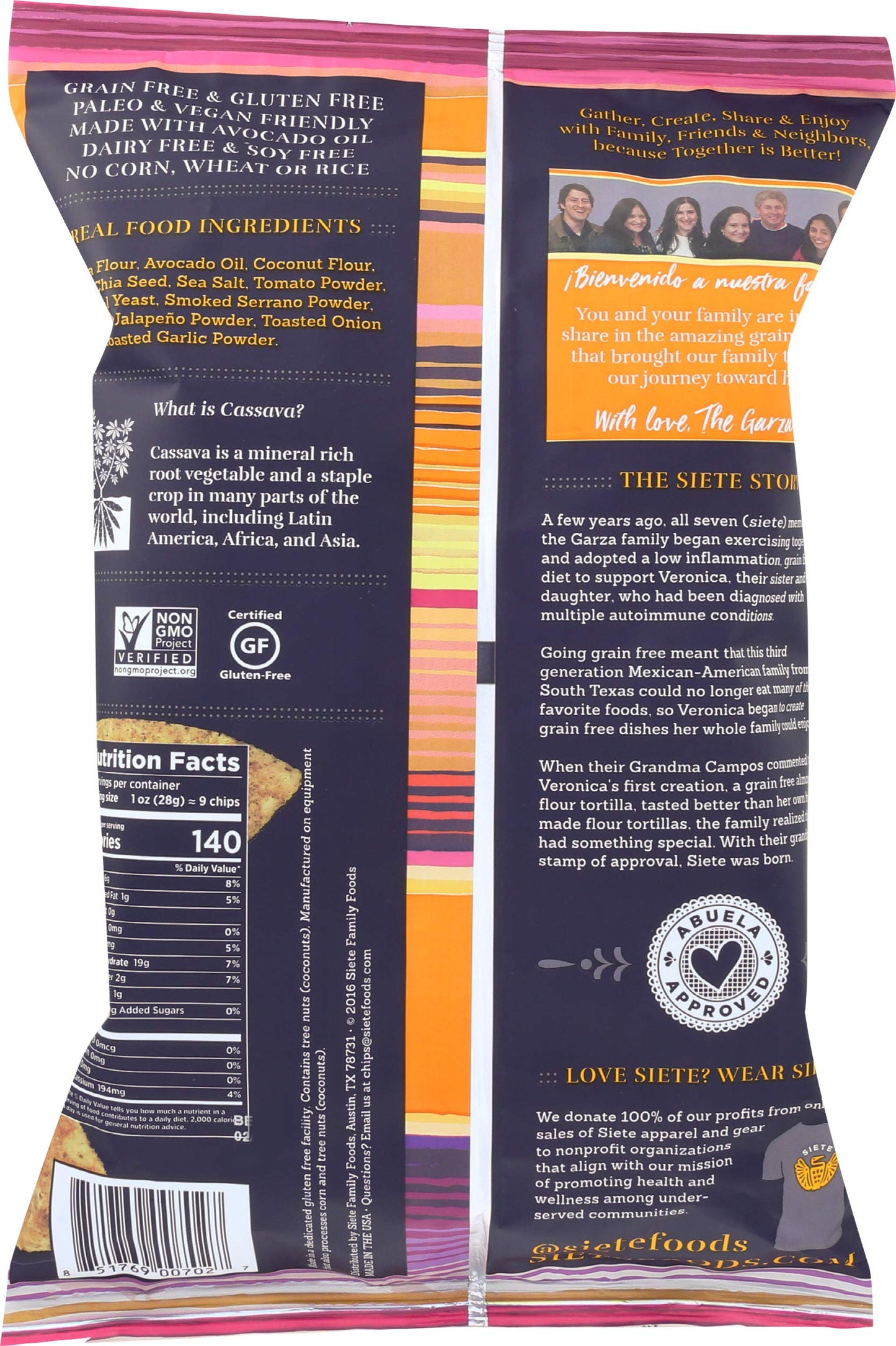 Siete Grain Free Tortilla Chips, Nacho Flavor, 5 Oz, Gluten-Free, Orange