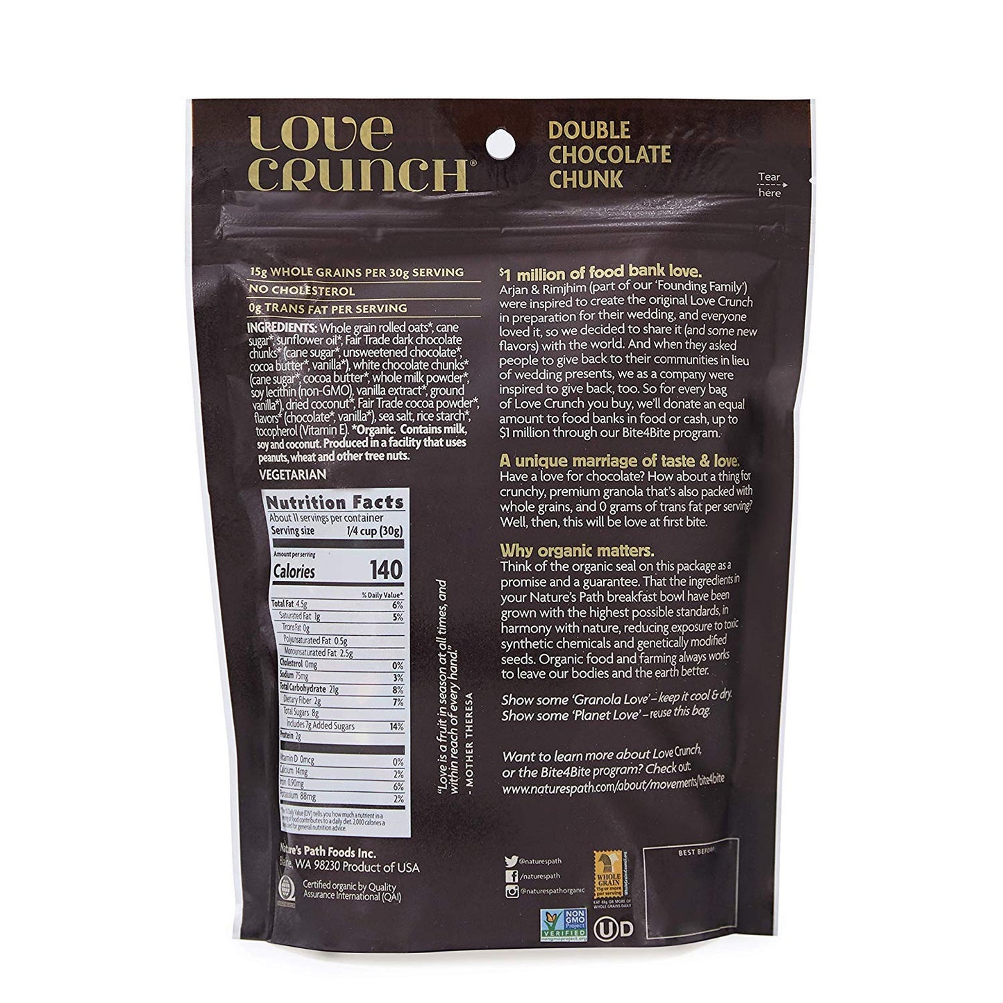 Love Crunch Organic Granola, Double Chocolate Chunk, 11.5 Oz , Non Gmo, By Nature'S Path