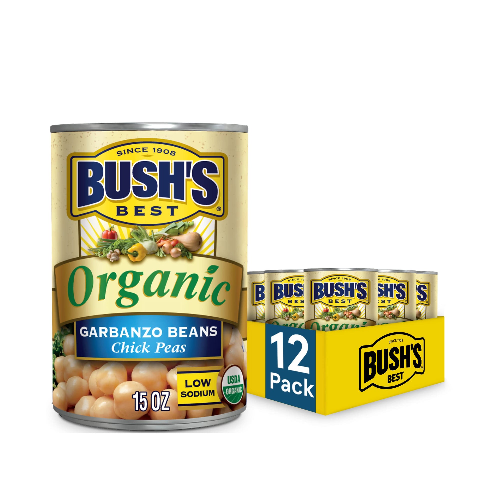 Bush'S Best Organic Garbanzo Beans Canned Beans, Organic Chick Peas, Usda Certified Organic, Source Of Plant Based Protein And F