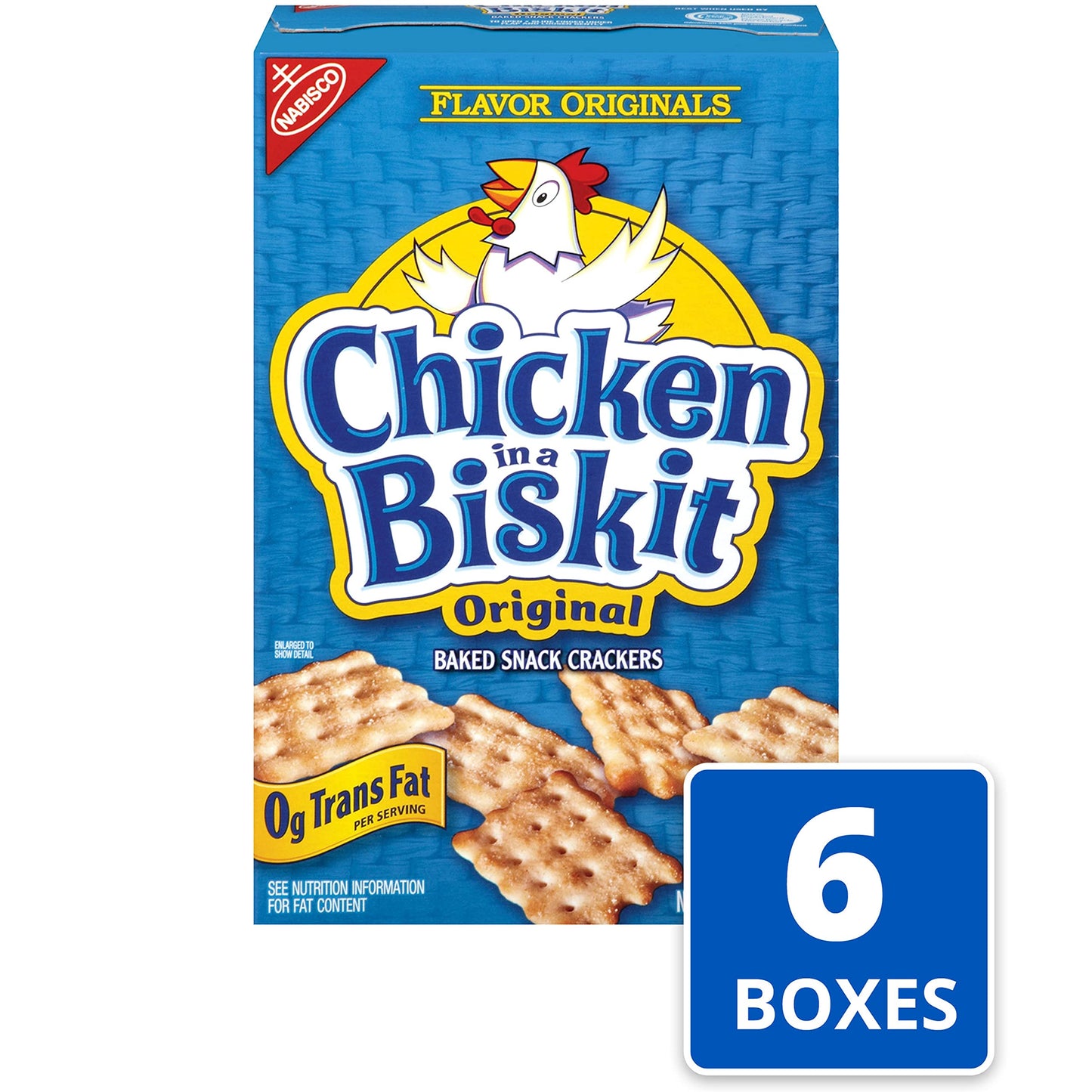 Chicken in a Biskit Original Baked Snack Crackers, Bulk Lunch Snacks, 6 - 7.5 oz Boxes