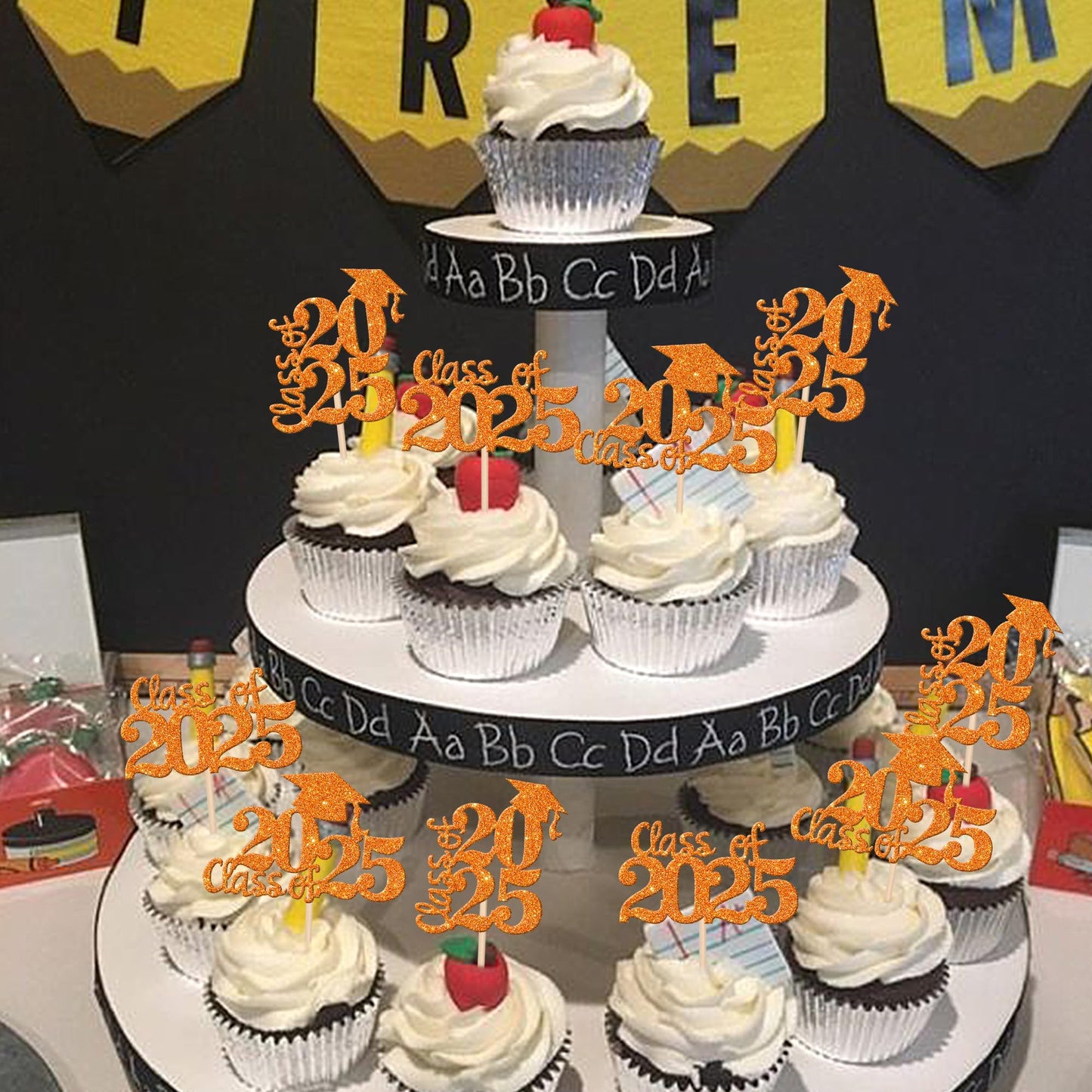 30 Pcs 2025 Graduation Cupcake Toppers Glitter Class Of 2025 Graduation Cap Cupcake Picks For 2025 Graduation Theme Party Cake D