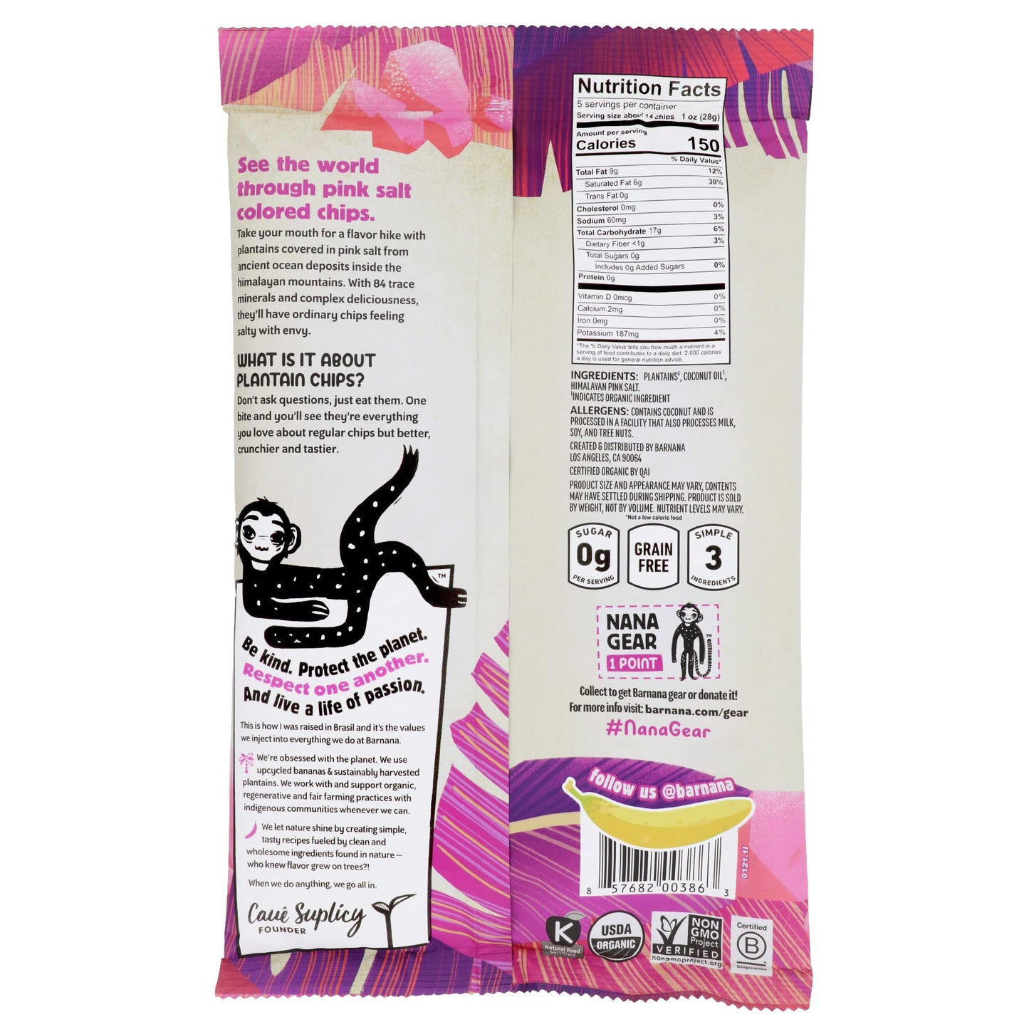 Barnana - Organic Plantain Chips, Himalayan Pink Salt, Healthy Snack Made With 100% Coconut Oil, Non-Gmo, Potato Chip Alternative, Zero Sugar, Paleo, Grain-Free, Usda Organic, Vegan (5 Oz, 6-Pack)
