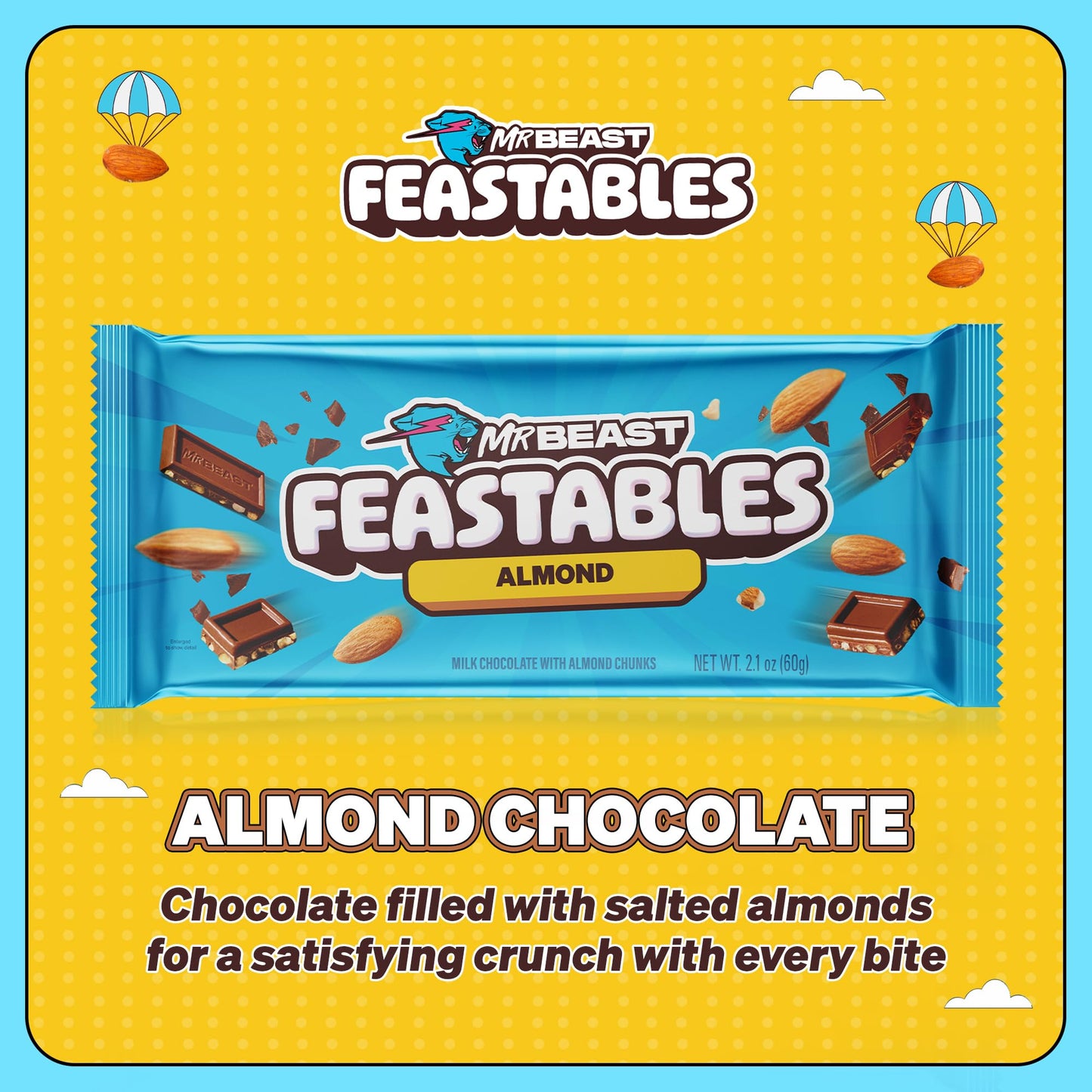 Feastables Almond Milk Chocolate King Size Chocolate Bar, 2.1Oz (60G), 10 Count
