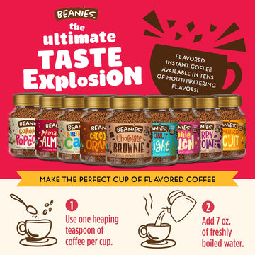 Beanies Flavour Instant Coffee -Nutty Hazelnut Instant Flavored Coffee - Bold & Adventurous Full-On Flavor - An Indulgent Sugar
