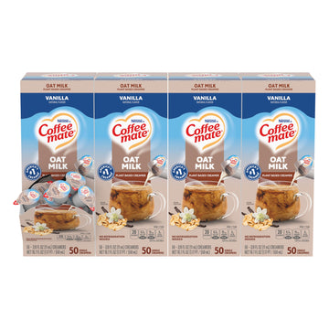 Nestle Coffee Mate Coffee Creamer, Oat Milk, Vanilla Natural Flavor, Liquid Creamer Singles, Plant-Based, Non Dairy, No Refrigeration, 0.375 Fl Oz Tubs (Pack Of 200)