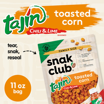 Snak Club Tajin Toasted Corn, Roasted Corn Nuggets With Chili And Lime Seasoning, Mild, Non-Gmo, Gluten-Free, Kosher Snack, No A