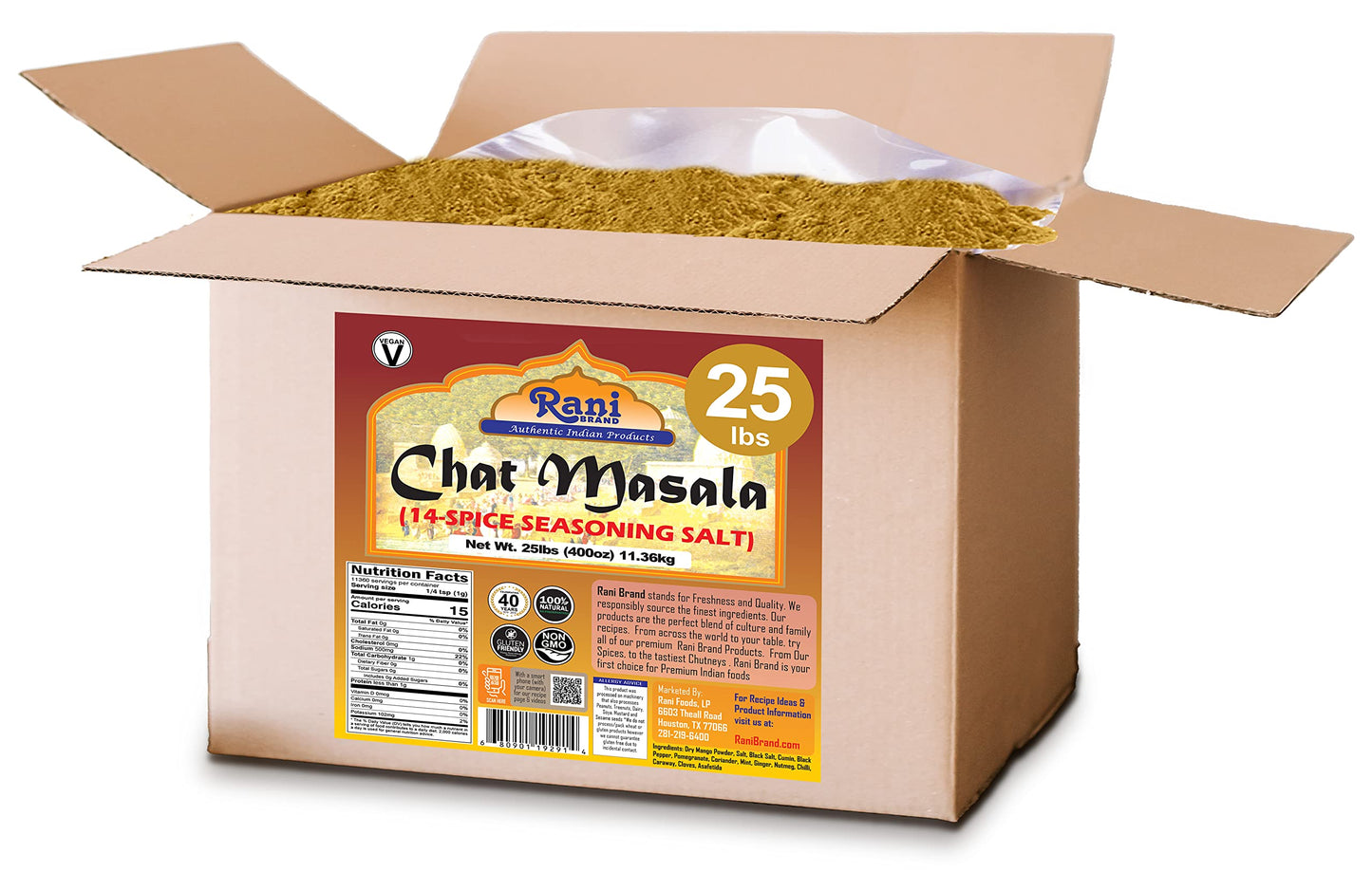 Rani Chat Masala 14 Spice Seasoning Salt, All Natural, Vegan, 25 lbs Bulk Box