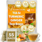 FRESHDRINKUS Premium Tulsi Turmeric Ginger Tea Bags, 100% Natural, 55 Count, Vegan, No Sugar, No Caffeine
