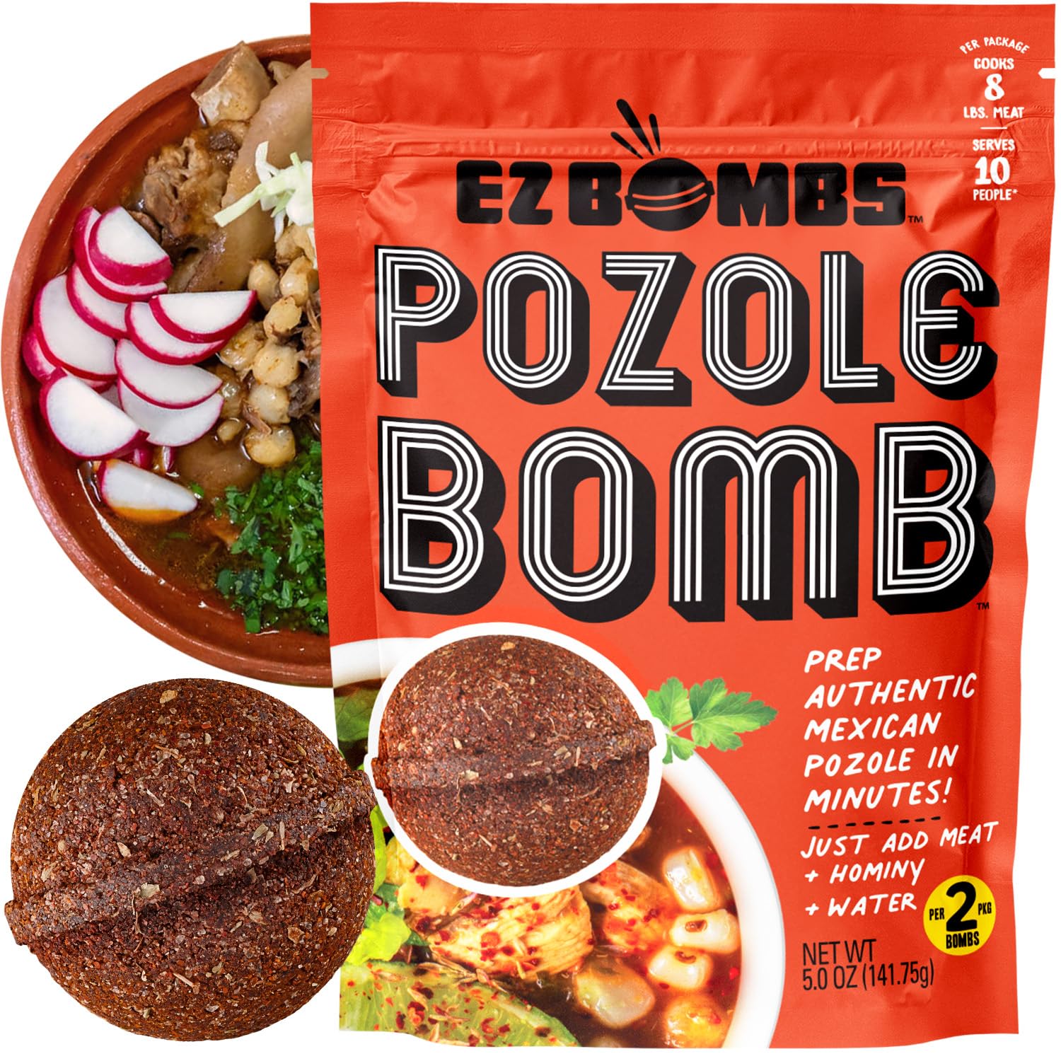 EZ Bombs Pozole Bomb Seasoning, Authentic Mexican Soup Mix, Pack of 2 Units
