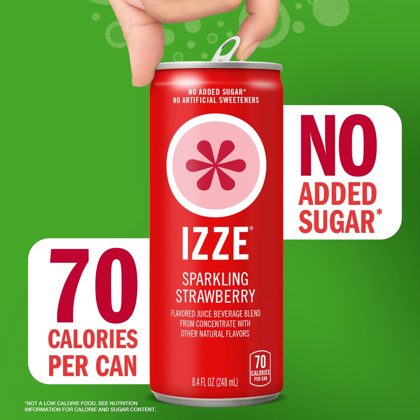 IZZE Sparkling Juice Beverage, Strawberry, No Sugar Added, 8.4 FL OZ, Pack of 24 Cans, Refreshing Red Flavor