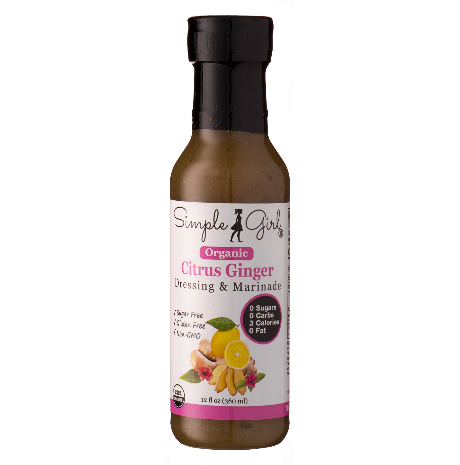 Simple Girl Citrus Ginger Salad Dressing - Sugar Free, No Carb, Fat Free, Gluten Free - 12 Fl Oz